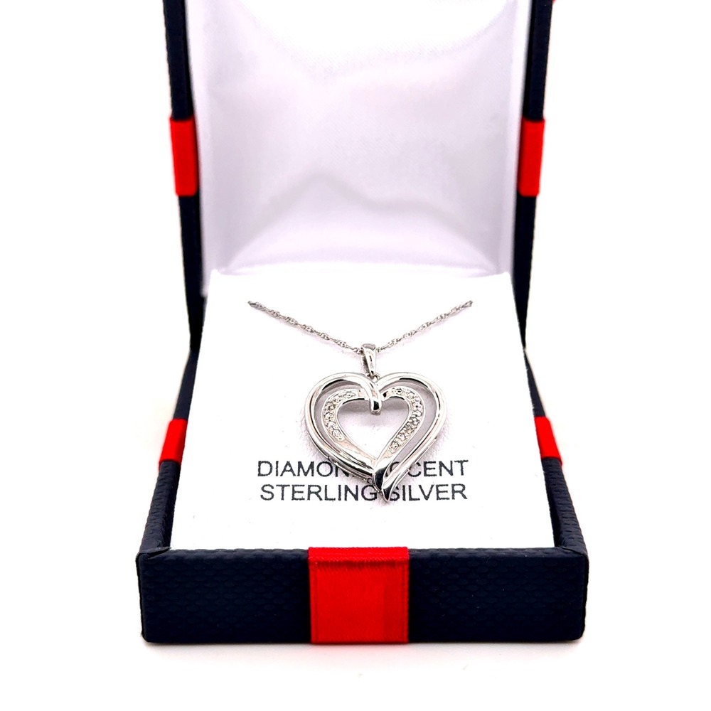 Diamond Accent Double Heart Necklace 925 Sterling Silver 18 Inch Rope Chain